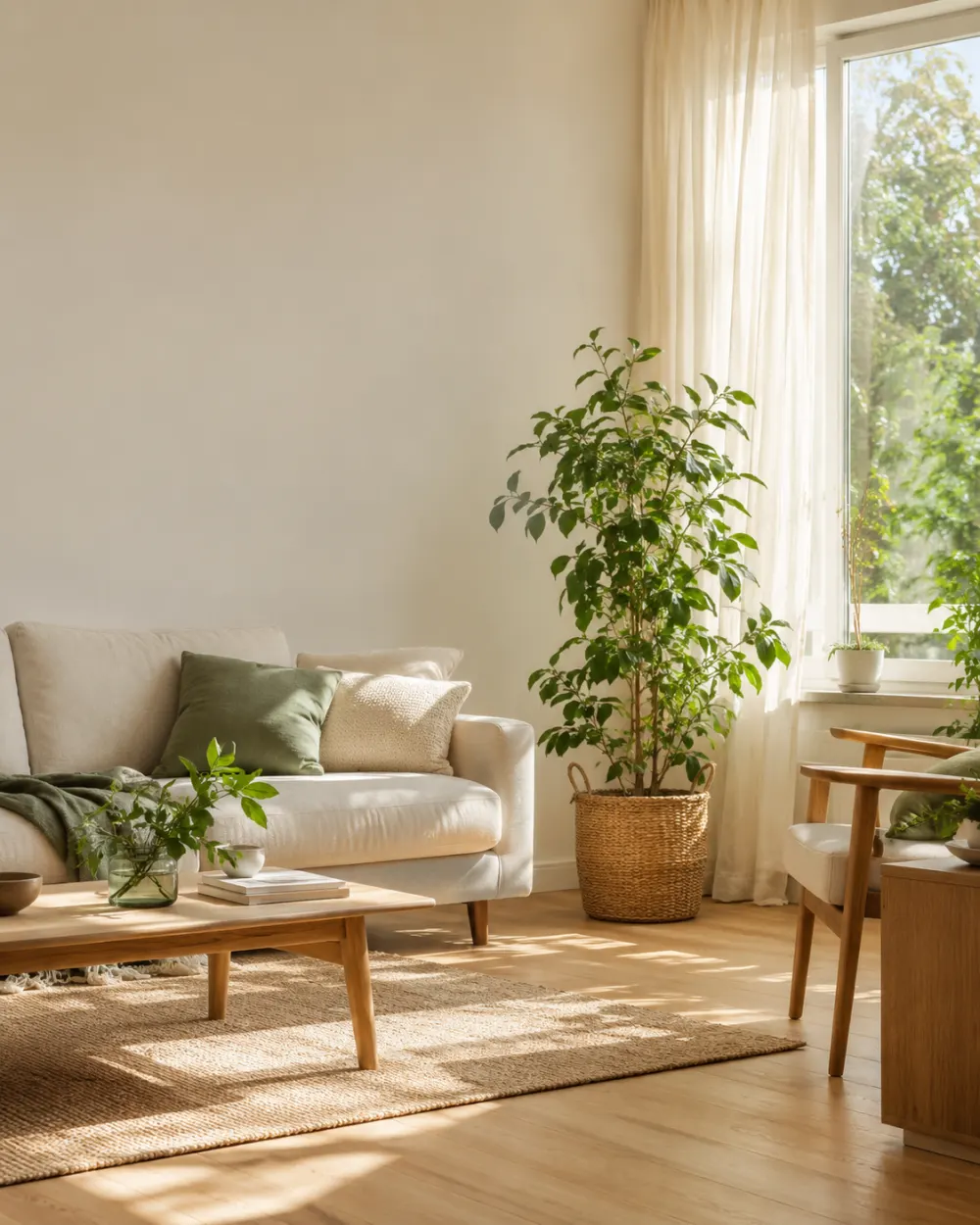A bright, calm living room – the kind of home Spåna quietly keeps an eye on